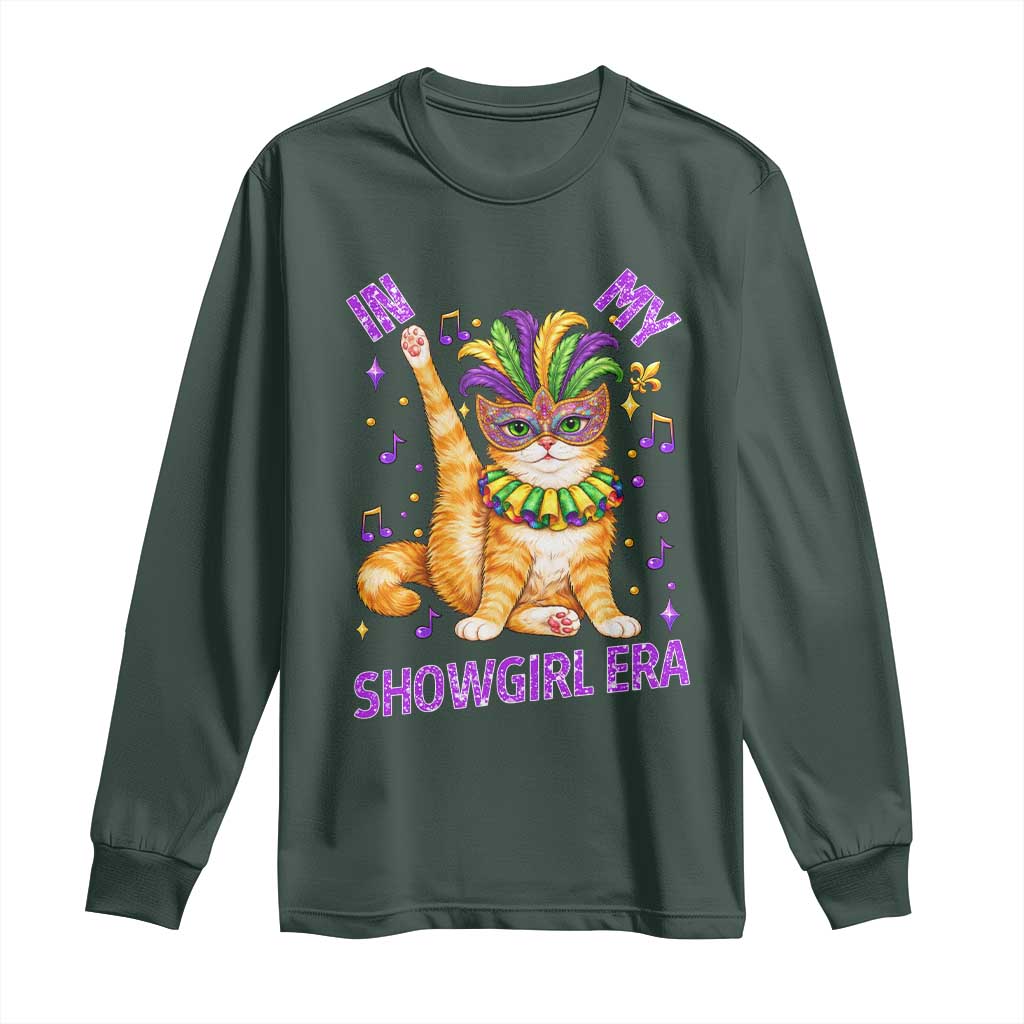 Mardi Gras Cat Long Sleeve Shirt In My Showgirl Era TS14 Dark Forest Green Print Your Wear