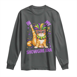 Mardi Gras Cat Long Sleeve Shirt In My Showgirl Era TS14 Dark Heather Print Your Wear