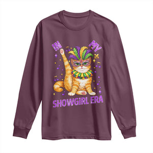 Mardi Gras Cat Long Sleeve Shirt In My Showgirl Era TS14 Maroon Print Your Wear