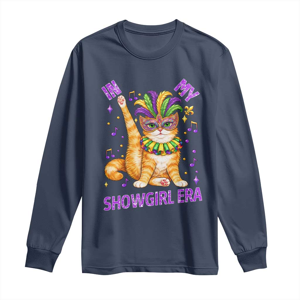 Mardi Gras Cat Long Sleeve Shirt In My Showgirl Era TS14 Navy Print Your Wear