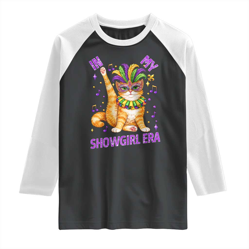 Mardi Gras Cat Raglan Shirt In My Showgirl Era TS14 Black White Print Your Wear