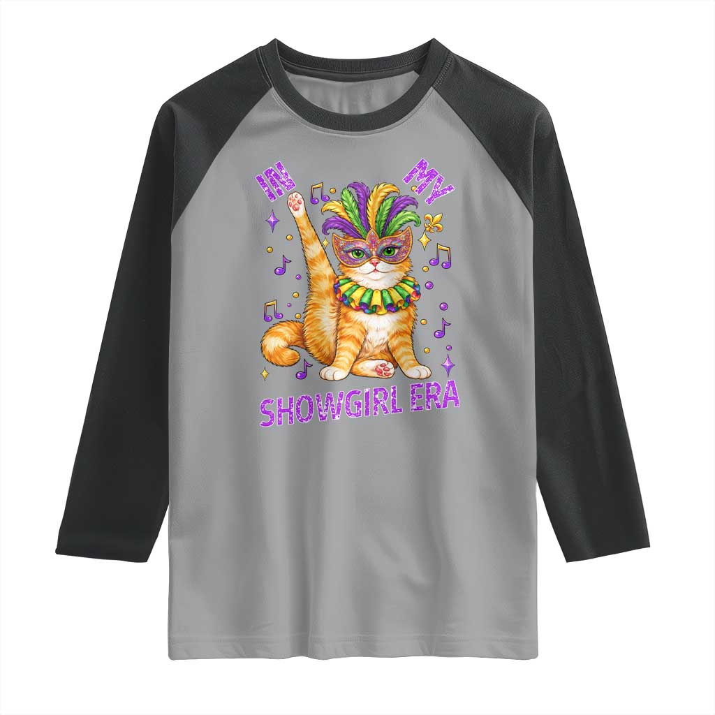 Mardi Gras Cat Raglan Shirt In My Showgirl Era TS14 Sport Gray Black Print Your Wear