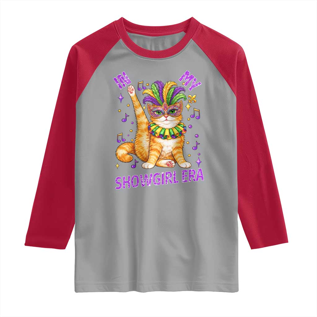 Mardi Gras Cat Raglan Shirt In My Showgirl Era TS14 Sport Gray Red Print Your Wear