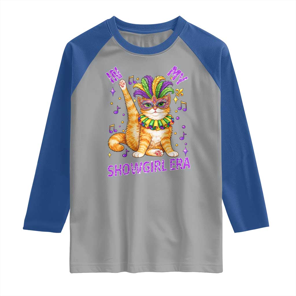 Mardi Gras Cat Raglan Shirt In My Showgirl Era TS14 Sport Gray Royal Print Your Wear