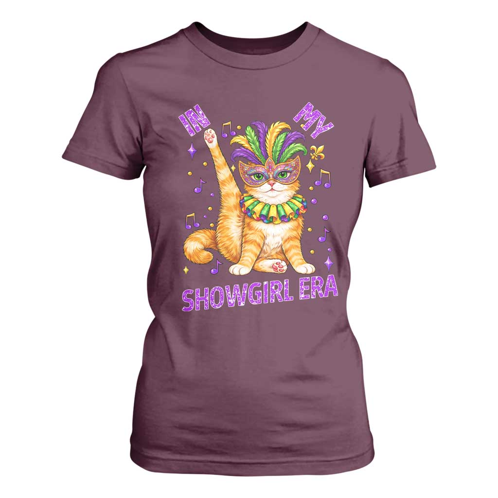 Mardi Gras Cat T Shirt For Women In My Showgirl Era TS14 Maroon Print Your Wear