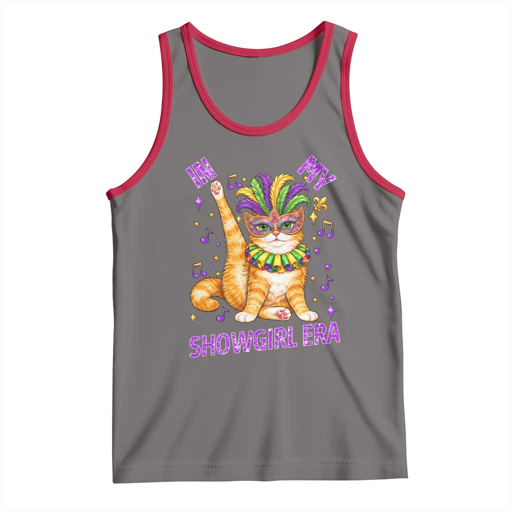 Mardi Gras Cat Tank Top In My Showgirl Era TS14 Deep Heather Red Print Your Wear