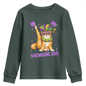 Mardi Gras Cat Youth Sweatshirt In My Showgirl Era TS14 Dark Forest Green Print Your Wear