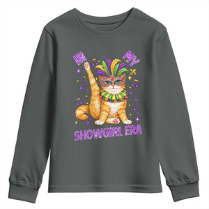 Mardi Gras Cat Youth Sweatshirt In My Showgirl Era TS14 Dark Heather Print Your Wear