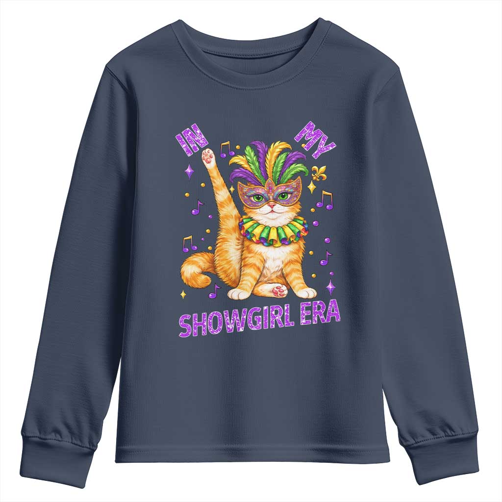 Mardi Gras Cat Youth Sweatshirt In My Showgirl Era TS14 Navy Print Your Wear