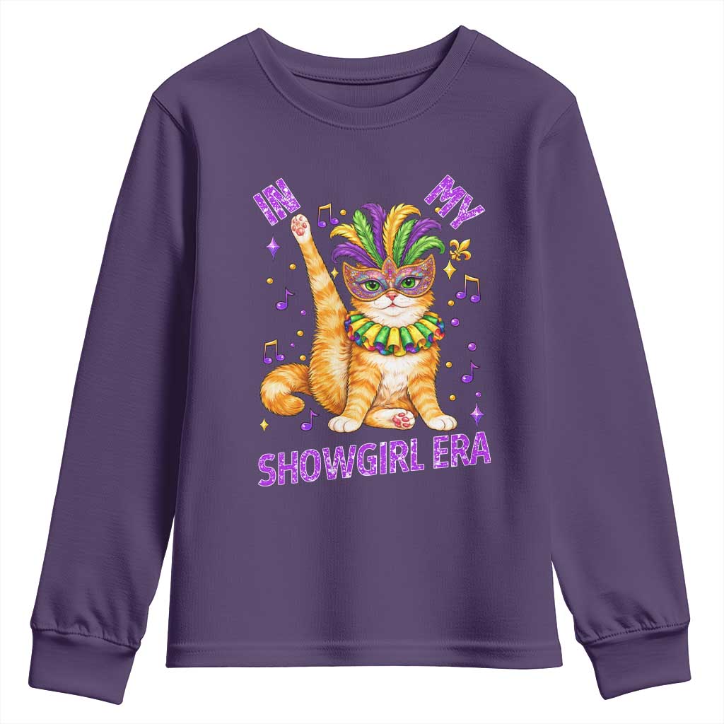 Mardi Gras Cat Youth Sweatshirt In My Showgirl Era TS14 Purple Print Your Wear