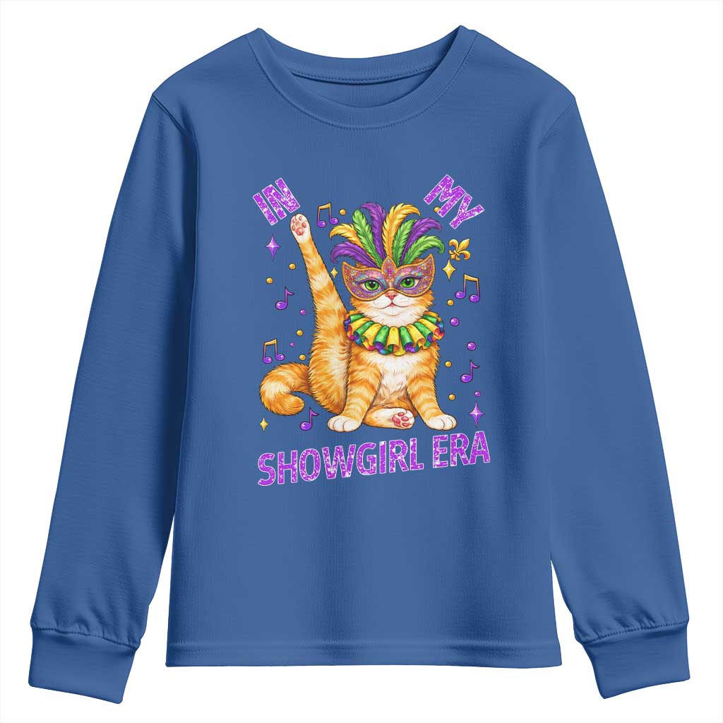 Mardi Gras Cat Youth Sweatshirt In My Showgirl Era TS14 Royal Blue Print Your Wear