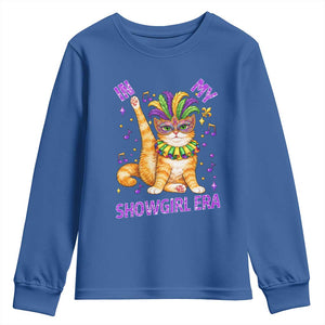 Mardi Gras Cat Youth Sweatshirt In My Showgirl Era TS14 Royal Blue Print Your Wear
