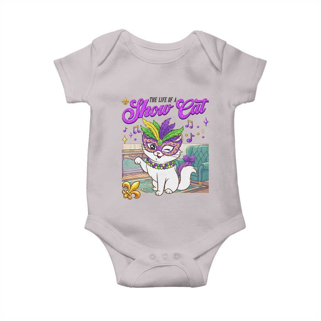 Cute Mardi Gras Cat Baby Onesie The Life Of The Showcat TS14 Ice Gray Print Your Wear
