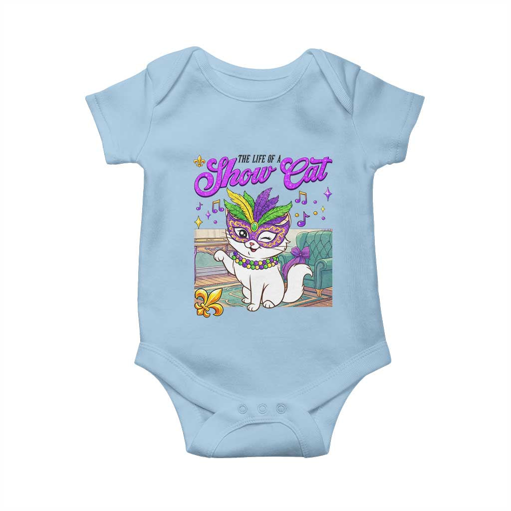 Cute Mardi Gras Cat Baby Onesie The Life Of The Showcat TS14 Light Blue Print Your Wear