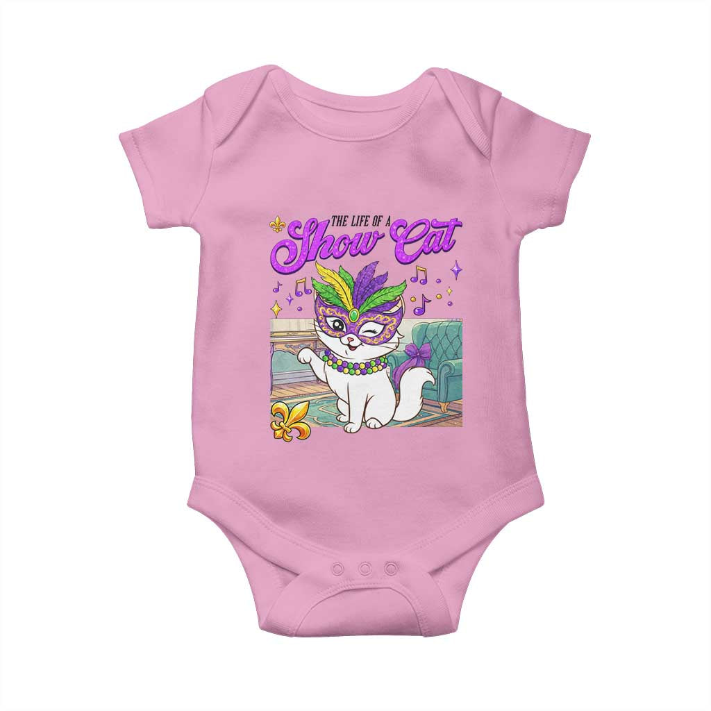 Cute Mardi Gras Cat Baby Onesie The Life Of The Showcat TS14 Light Pink Print Your Wear