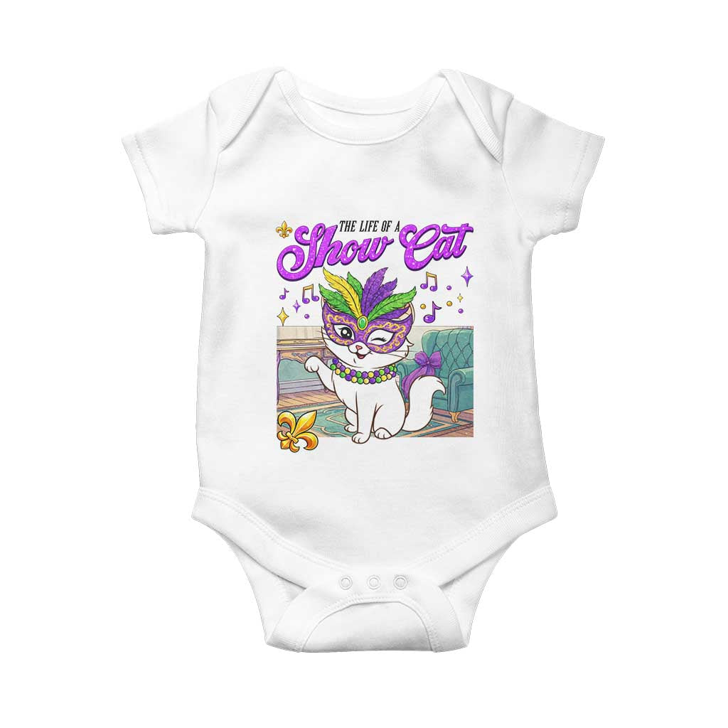 Cute Mardi Gras Cat Baby Onesie The Life Of The Showcat TS14 White Print Your Wear
