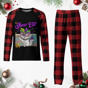 Cute Mardi Gras Cat Plaid Pajama Set The Life Of The Showcat TS14 Buffalo Plaid Print Your Wear