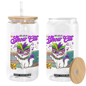 Cute Mardi Gras Cat Glass Can The Life Of The Showcat TS14 Print Your Wear