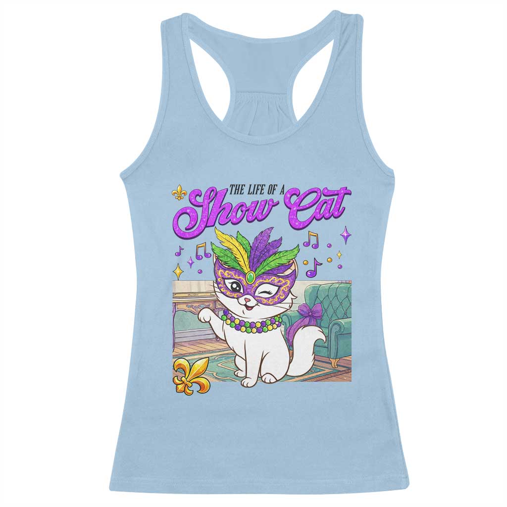 Cute Mardi Gras Cat Racerback Tank Top The Life Of The Showcat TS14 Light Blue Print Your Wear