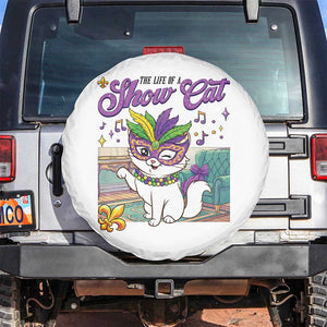 Cute Mardi Gras Cat Spare Tire Cover The Life Of The Showcat TS14 No hole White Print Your Wear