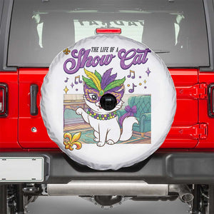 Cute Mardi Gras Cat Spare Tire Cover The Life Of The Showcat TS14 White Print Your Wear