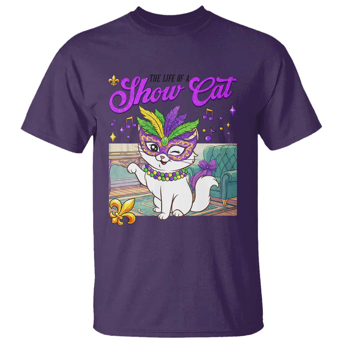 Cute Mardi Gras Cat T Shirt The Life Of The Showcat TS14 Purple Print Your Wear