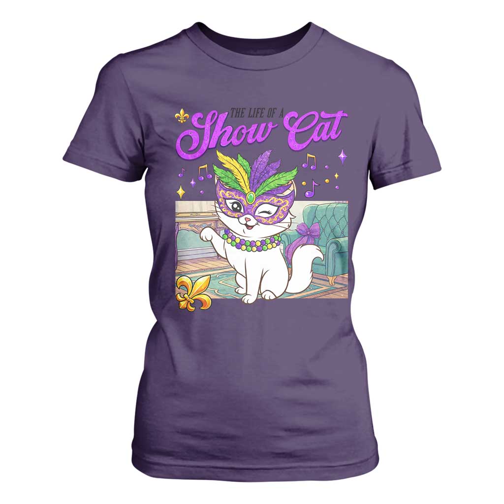Cute Mardi Gras Cat T Shirt For Women The Life Of The Showcat TS14 Purple Print Your Wear