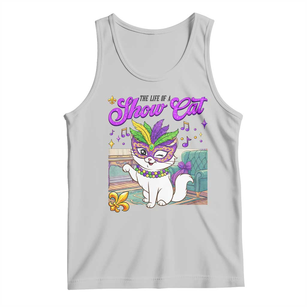 Cute Mardi Gras Cat Tank Top The Life Of The Showcat TS14 Ash Print Your Wear