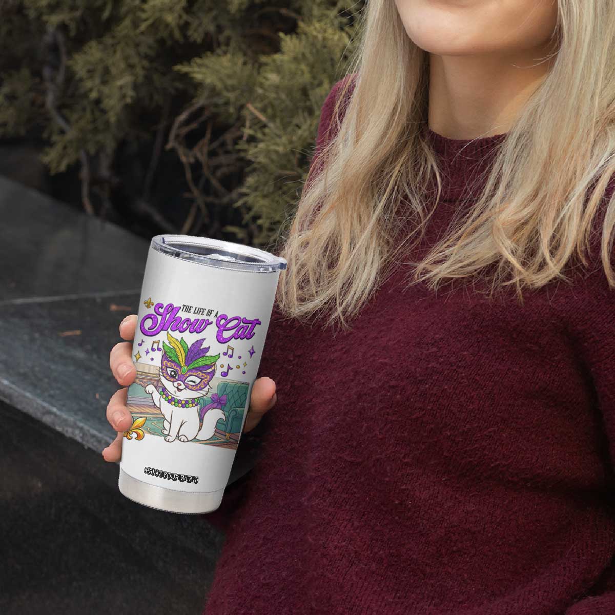Cute Mardi Gras Cat Tumbler Cup The Life Of The Showcat TS14 Print Your Wear
