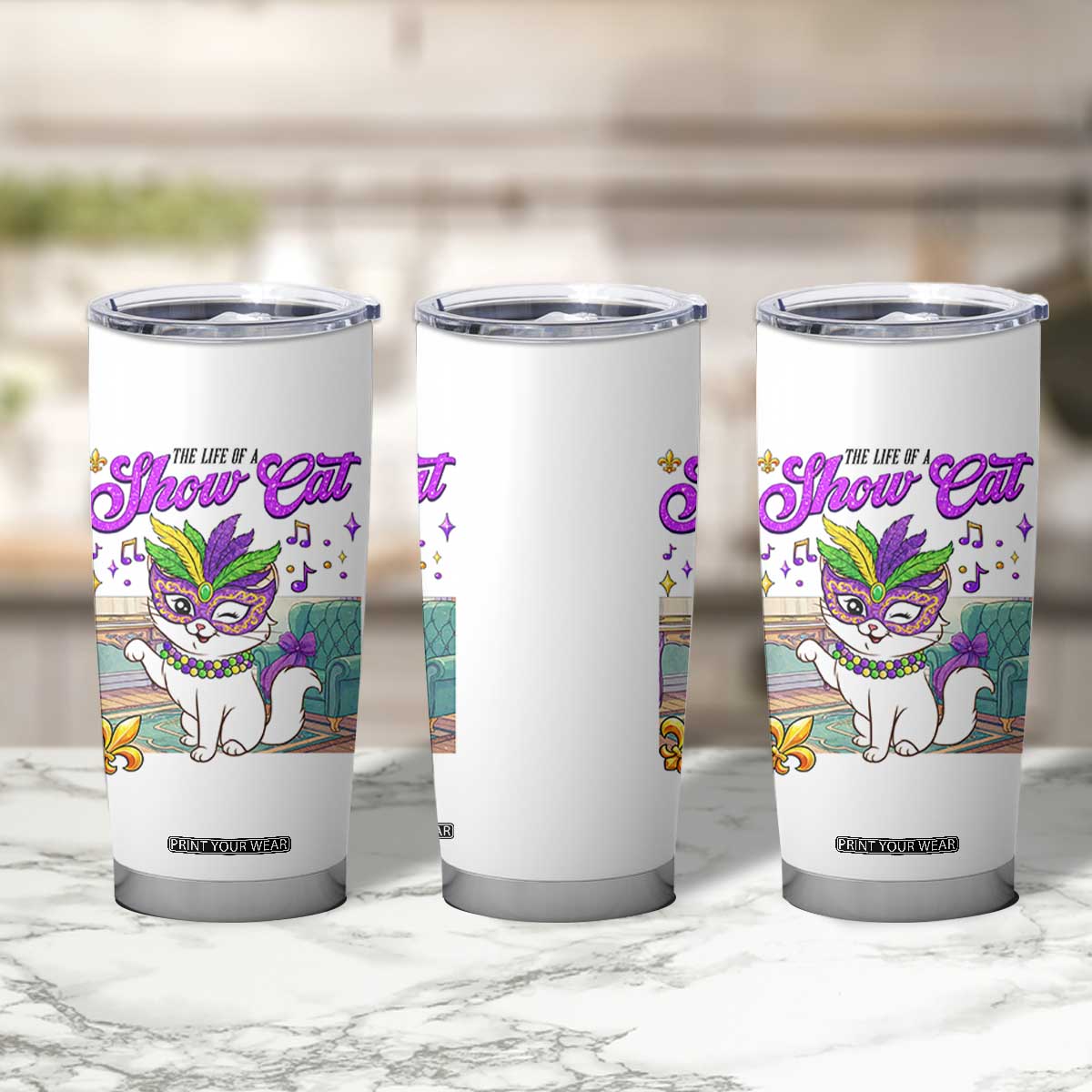 Cute Mardi Gras Cat Tumbler Cup The Life Of The Showcat TS14 Print Your Wear