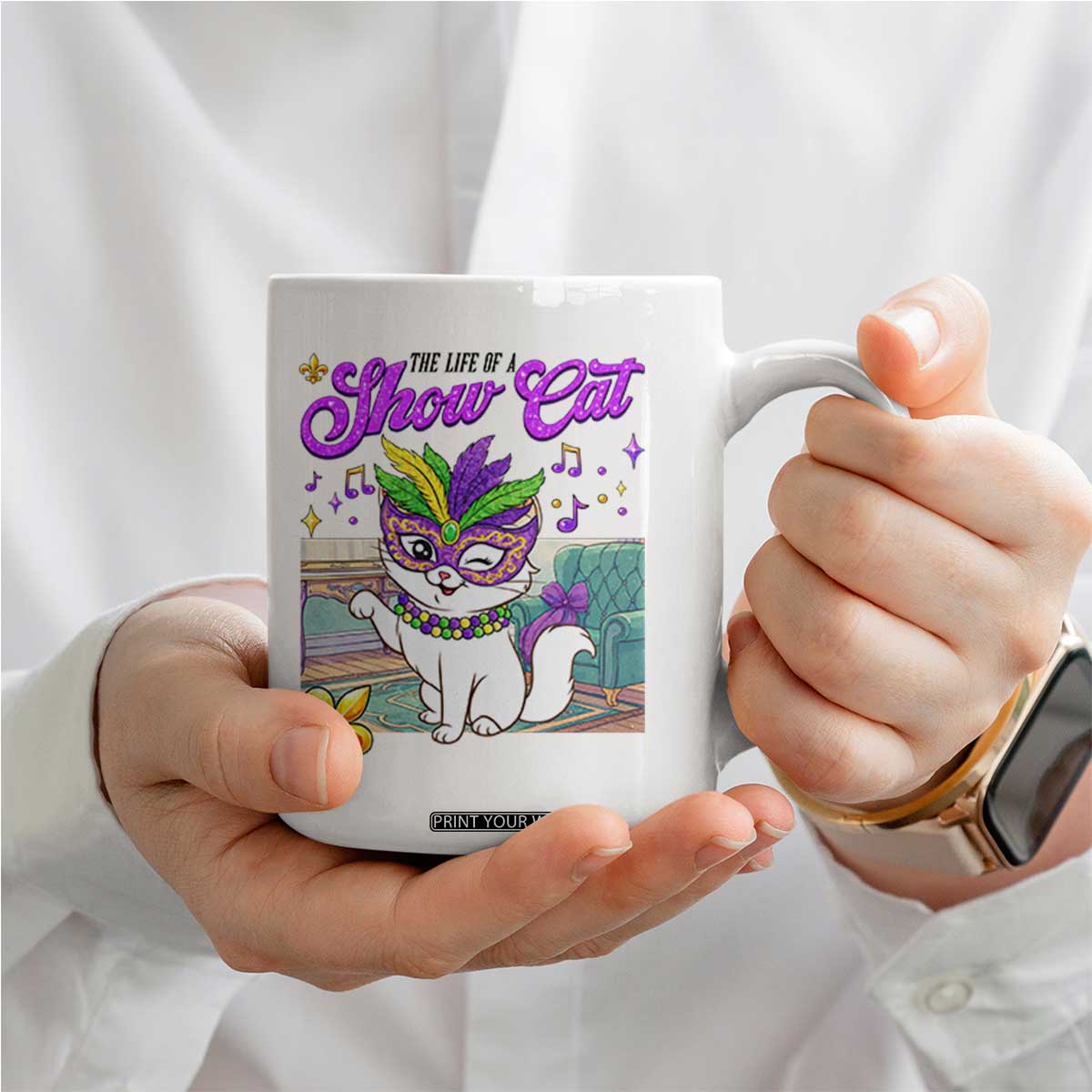 Cute Mardi Gras Cat Coffee Mug The Life Of The Showcat TS14 Print Your Wear