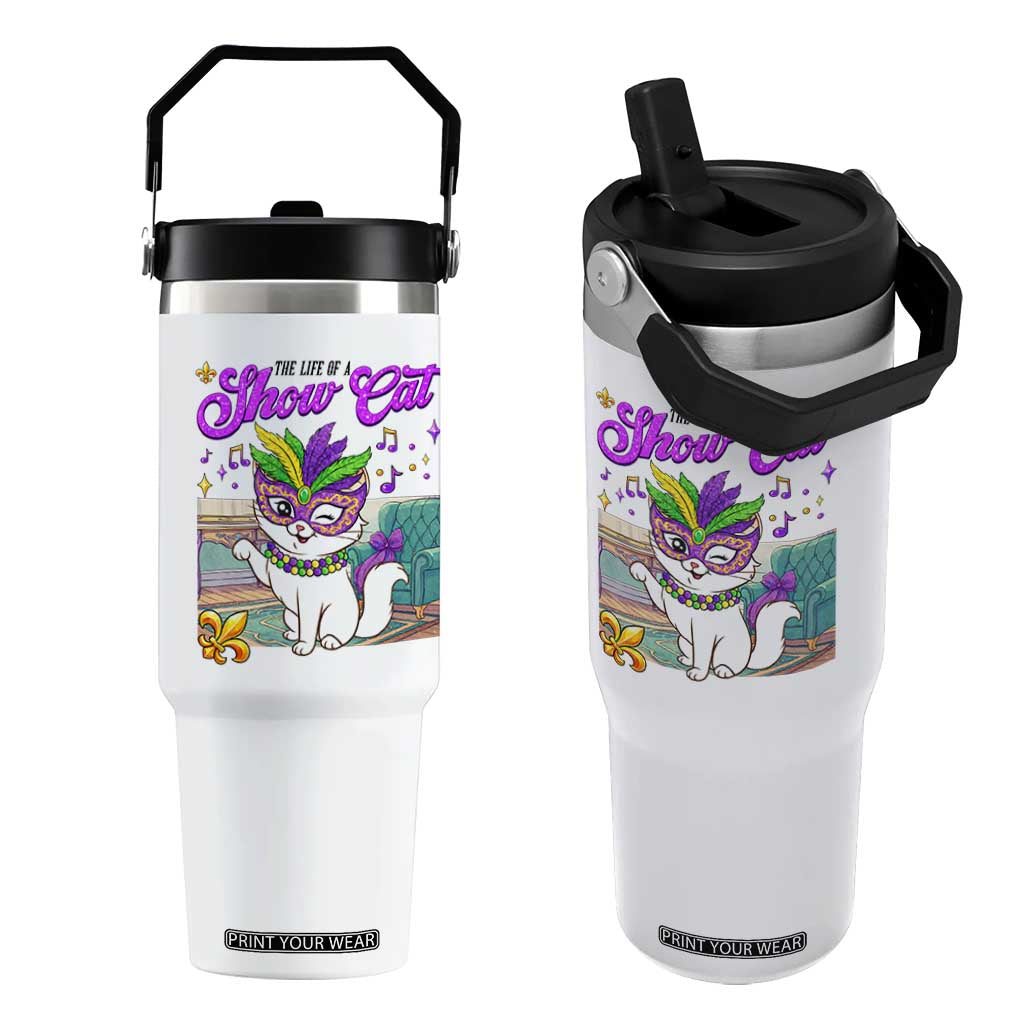 Cute Mardi Gras Cat Flip Straw Tumbler The Life Of The Showcat TS14 One Size: 30 oz White Print Your Wear