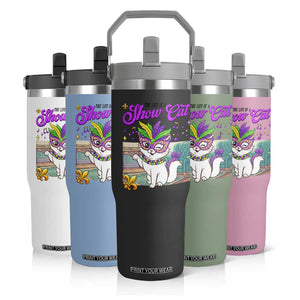 Cute Mardi Gras Cat Flip Straw Tumbler The Life Of The Showcat TS14 Print Your Wear