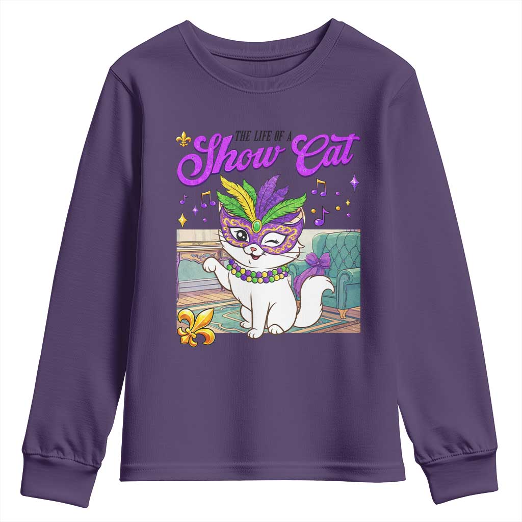 Cute Mardi Gras Cat Youth Sweatshirt The Life Of The Showcat TS14 Purple Print Your Wear