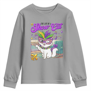 Cute Mardi Gras Cat Youth Sweatshirt The Life Of The Showcat TS14 Sport Gray Print Your Wear