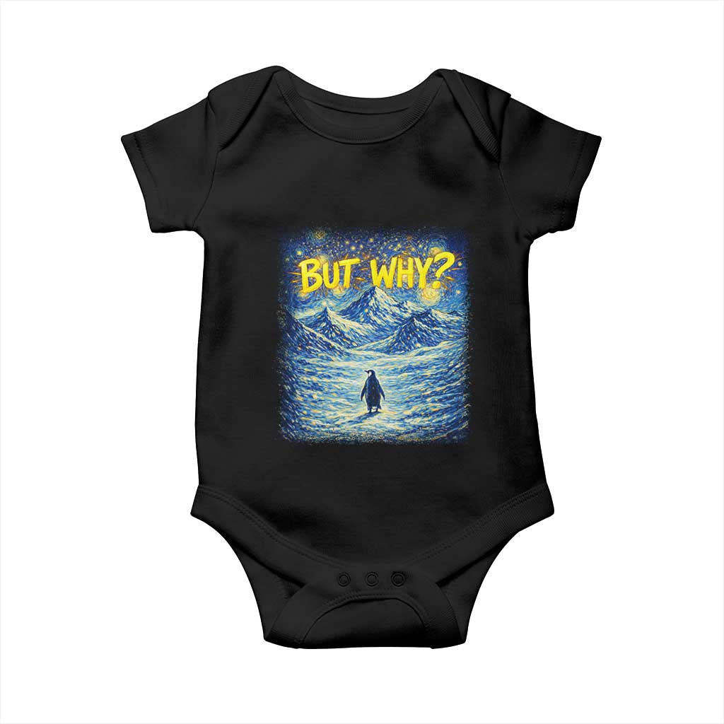 But Why Penguin Baby Onesie Starry Night Van Gogh Nihilist Penguin Hiking TS14 Black Print Your Wear