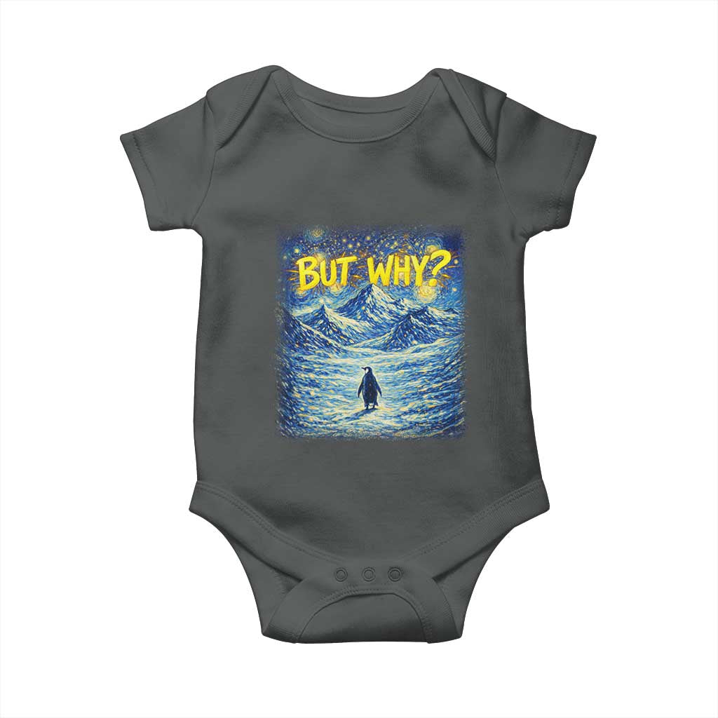 But Why Penguin Baby Onesie Starry Night Van Gogh Nihilist Penguin Hiking TS14 Dark Heather Print Your Wear