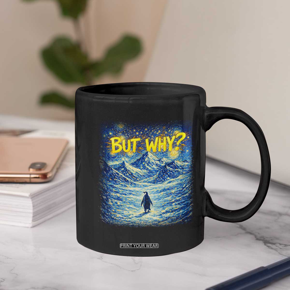 But Why Penguin Coffee Mug Starry Night Van Gogh Nihilist Penguin Hiking TS14 Print Your Wear