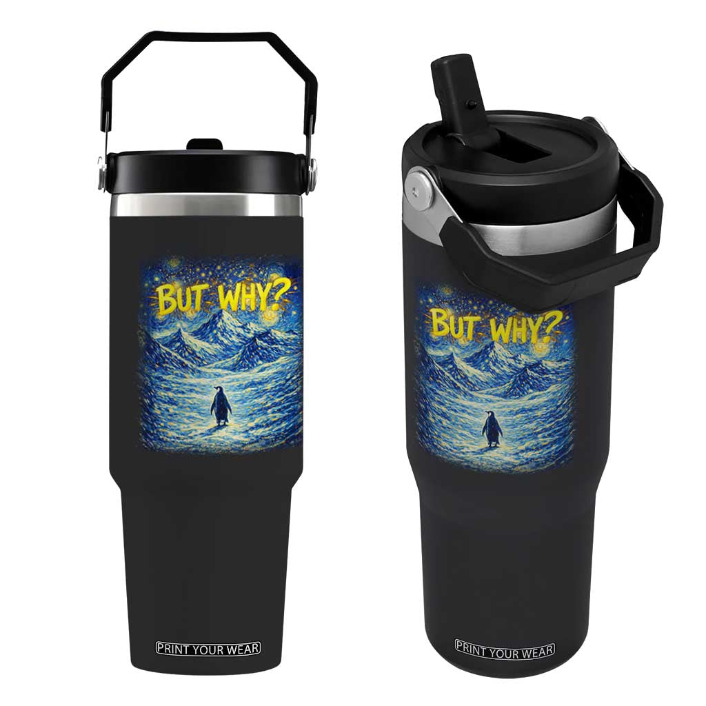 But Why Penguin Flip Straw Tumbler Starry Night Van Gogh Nihilist Penguin Hiking TS14 One Size: 30 oz Black Print Your Wear