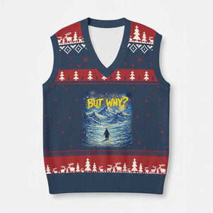 But Why Penguin V-Neck Knit Sweater Vest Starry Night Van Gogh Nihilist Penguin Hiking TS14 Navy Red Print Your Wear