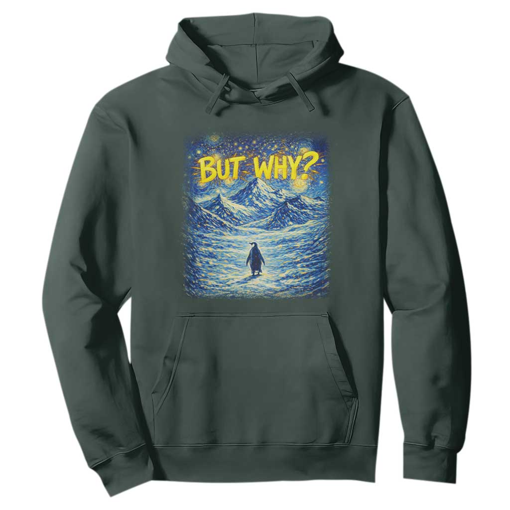 But Why Penguin Hoodie Starry Night Van Gogh Nihilist Penguin Hiking TS14 Dark Forest Green Print Your Wear