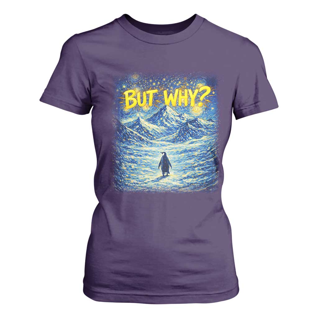 But Why Penguin T Shirt For Women Starry Night Van Gogh Nihilist Penguin Hiking TS14 Purple Print Your Wear