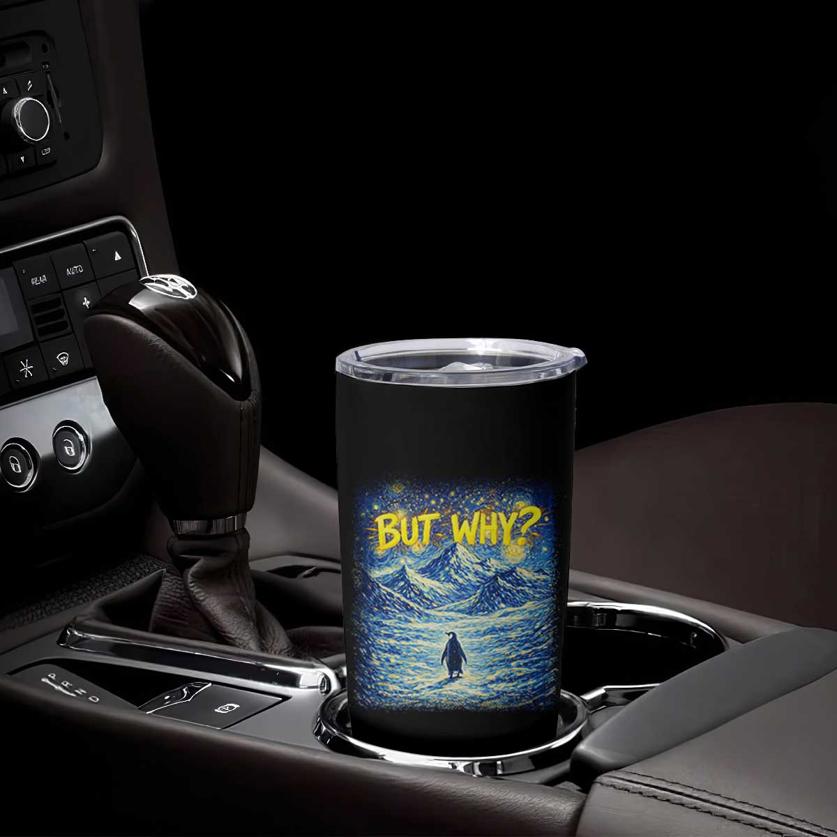 But Why Penguin Tumbler Cup Starry Night Van Gogh Nihilist Penguin Hiking TS14 Print Your Wear