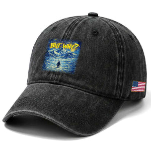 But Why Penguin Washed Cotton Baseball Cap Starry Night Van Gogh Nihilist Penguin Hiking TS14 Print Your Wear