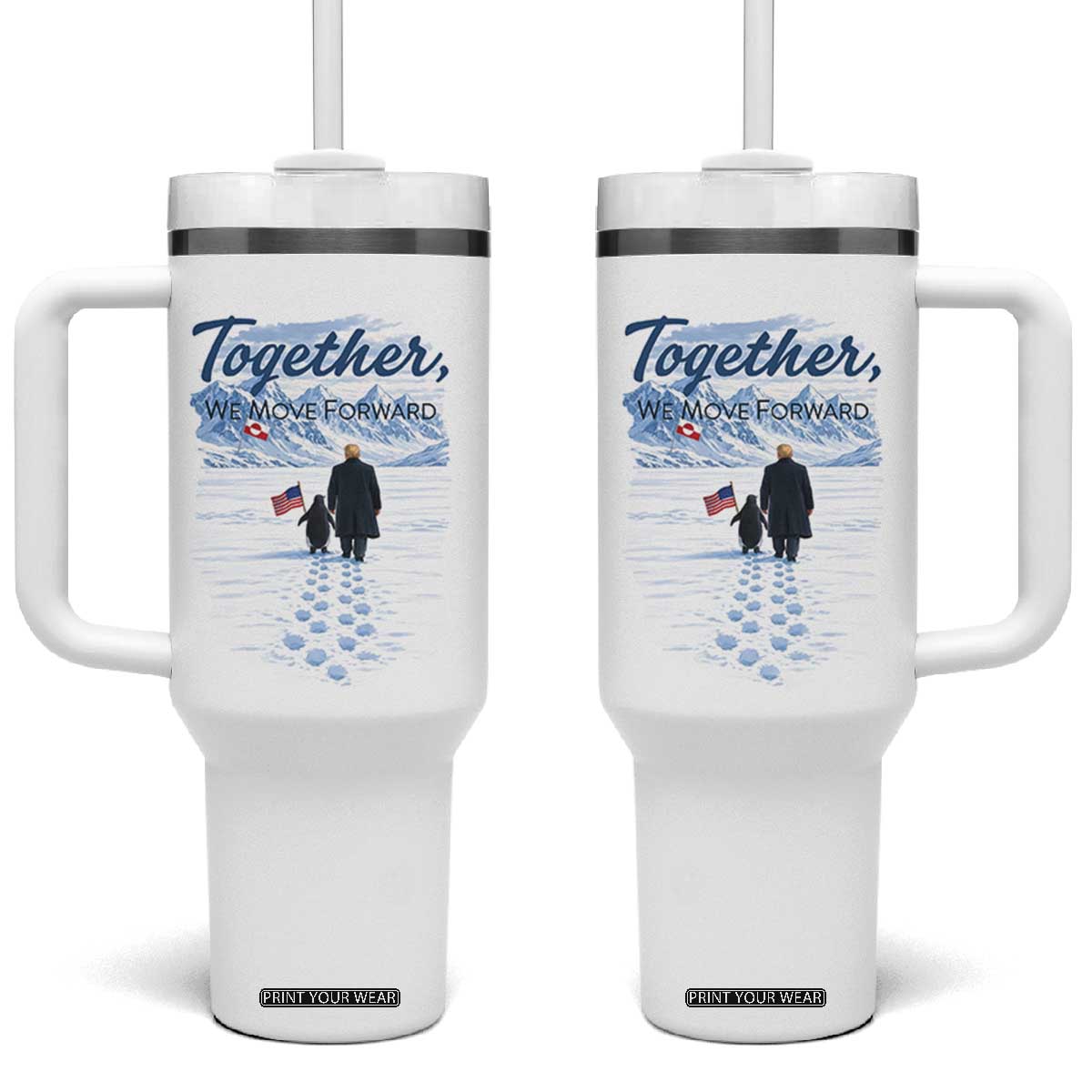 Funny Penguin Protest Tumbler With Handle Trump Nihilist Penguin Minimal Political Meme TS14 One Size: 40 oz White Print Your Wear