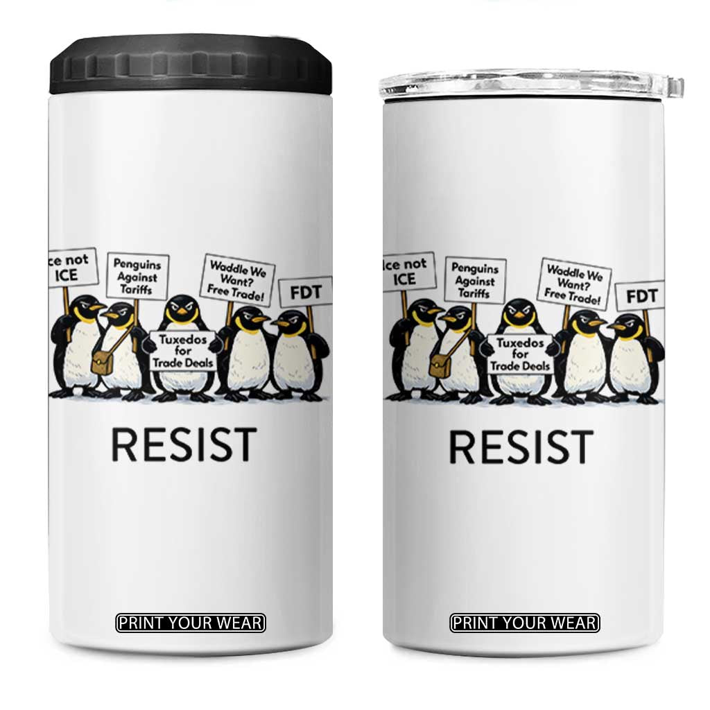 Penguins Resist 4 in 1 Can Cooler Tumbler Nihilist Penguin Anti-Government Meme TS14 One Size: 16 oz White Print Your Wear