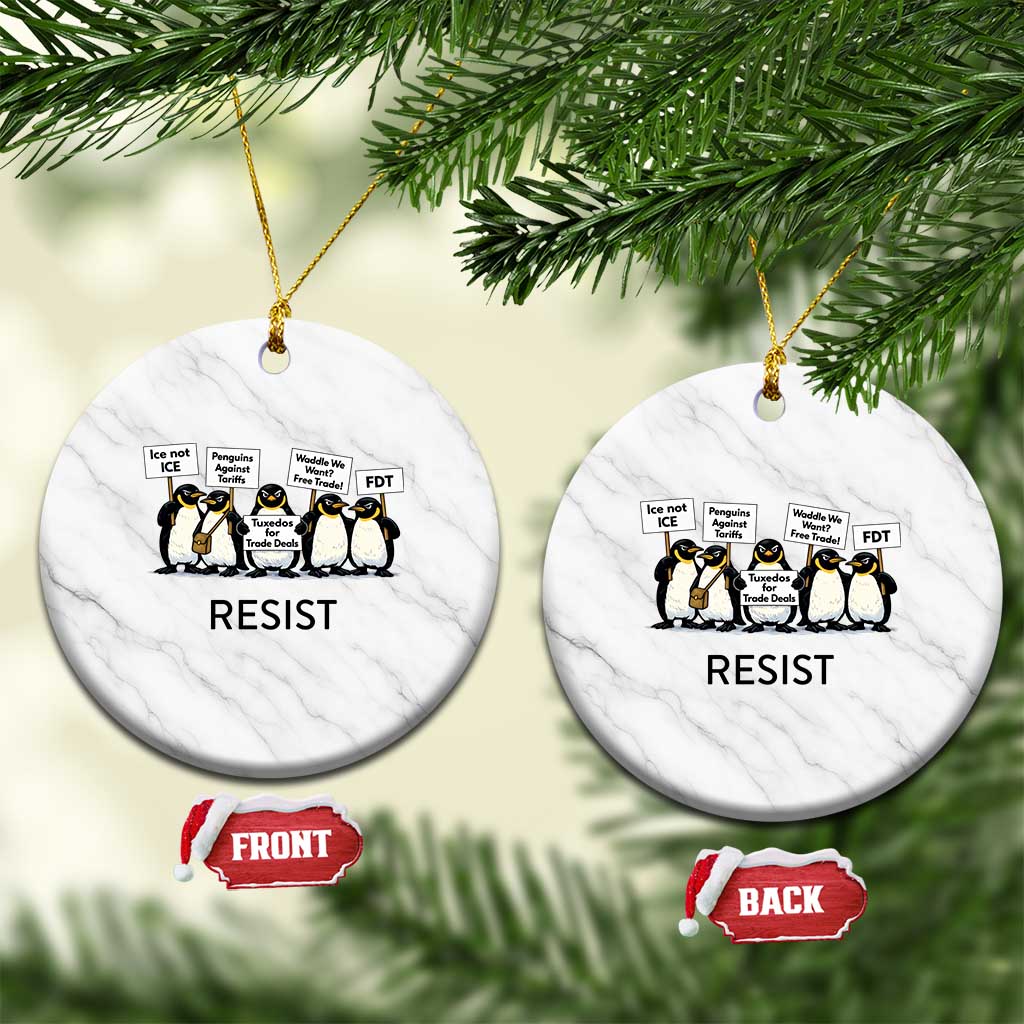 Penguins Resist Ceramic Ornament Nihilist Penguin Anti-Government Meme TS14 1pc White Marble Print Your Wear