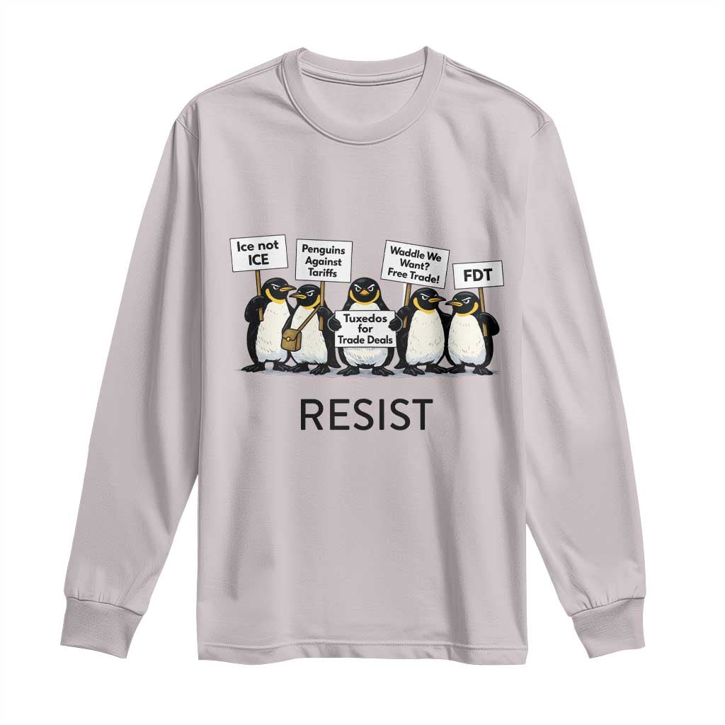 Penguins Resist Long Sleeve Shirt Nihilist Penguin Anti-Government Meme TS14 Ice Gray Print Your Wear