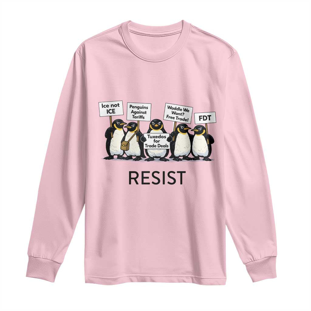 Penguins Resist Long Sleeve Shirt Nihilist Penguin Anti-Government Meme TS14 Light Pink Print Your Wear