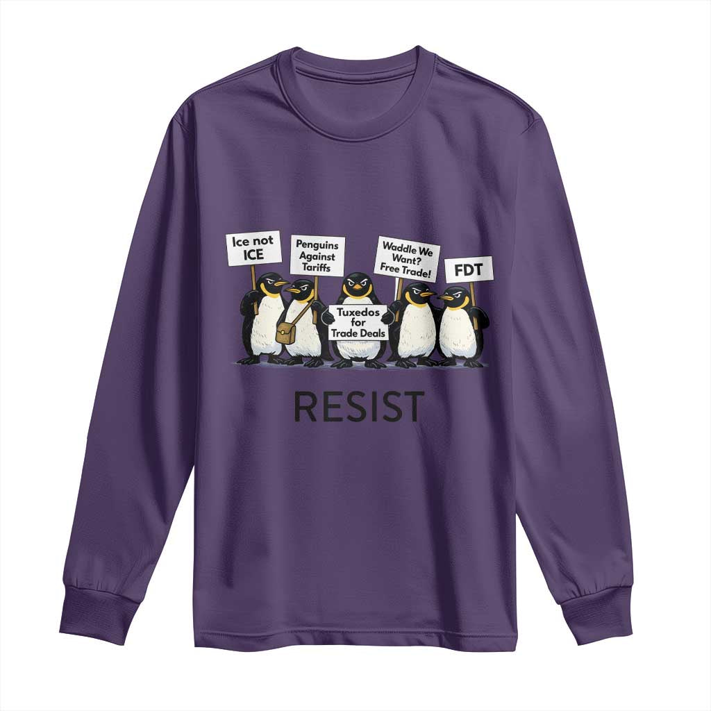 Penguins Resist Long Sleeve Shirt Nihilist Penguin Anti-Government Meme TS14 Purple Print Your Wear